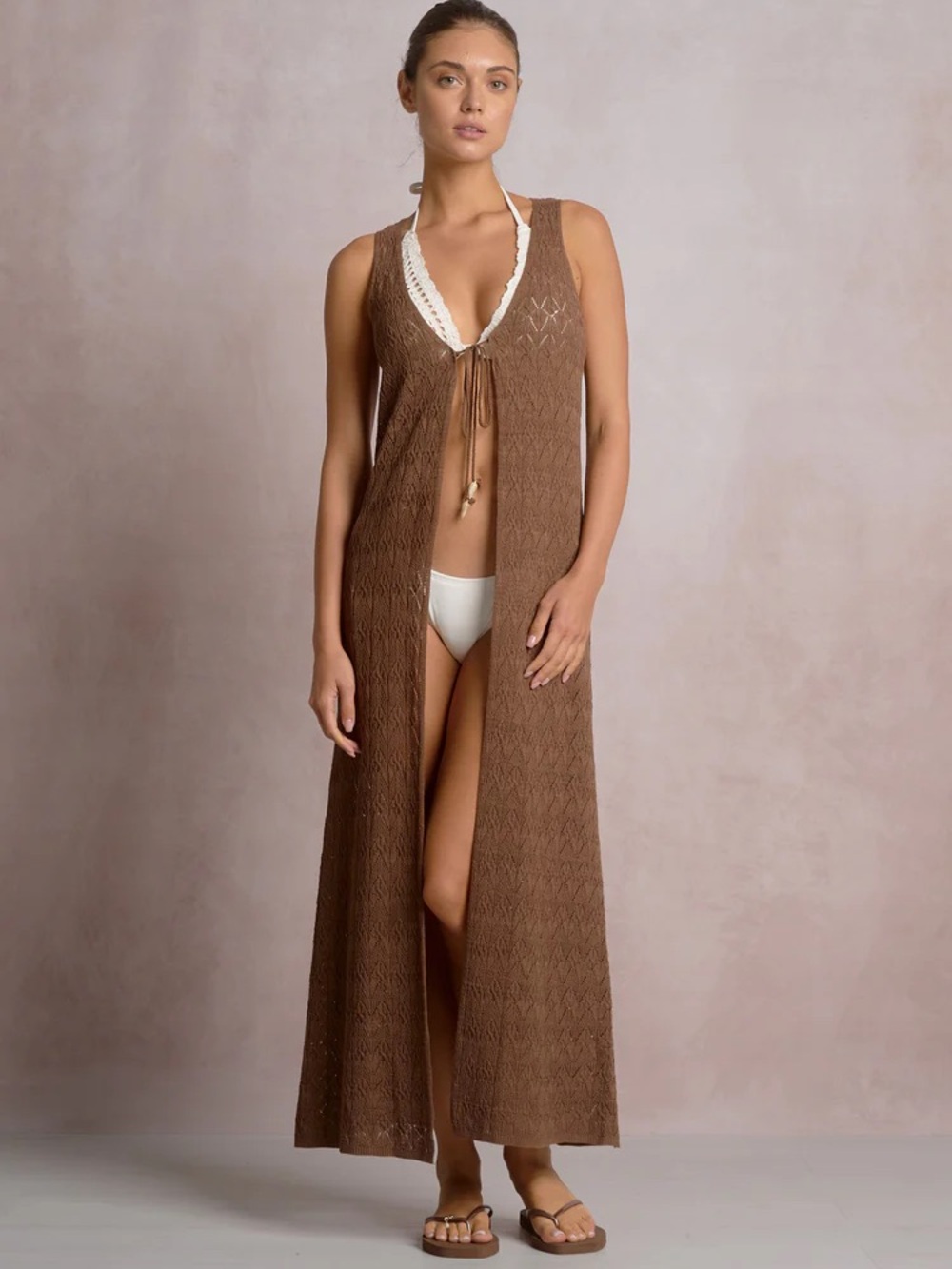 Brown Crochet Maxi Swim Cover-Up